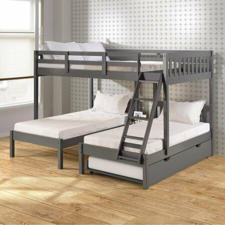 KD GABINETES PD-2332FTTDG-503 Full Over Double Twin Bunk Bed with Trundle Dark Grey KD3163129